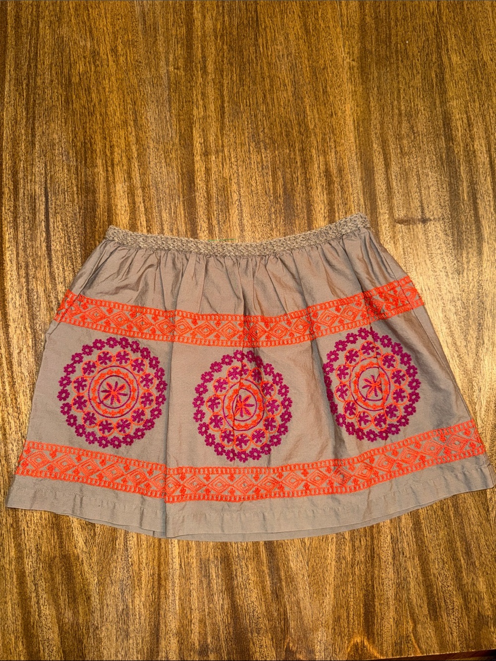 Peek Taupe Skirt with Pink & Orange Embroidered Medallions